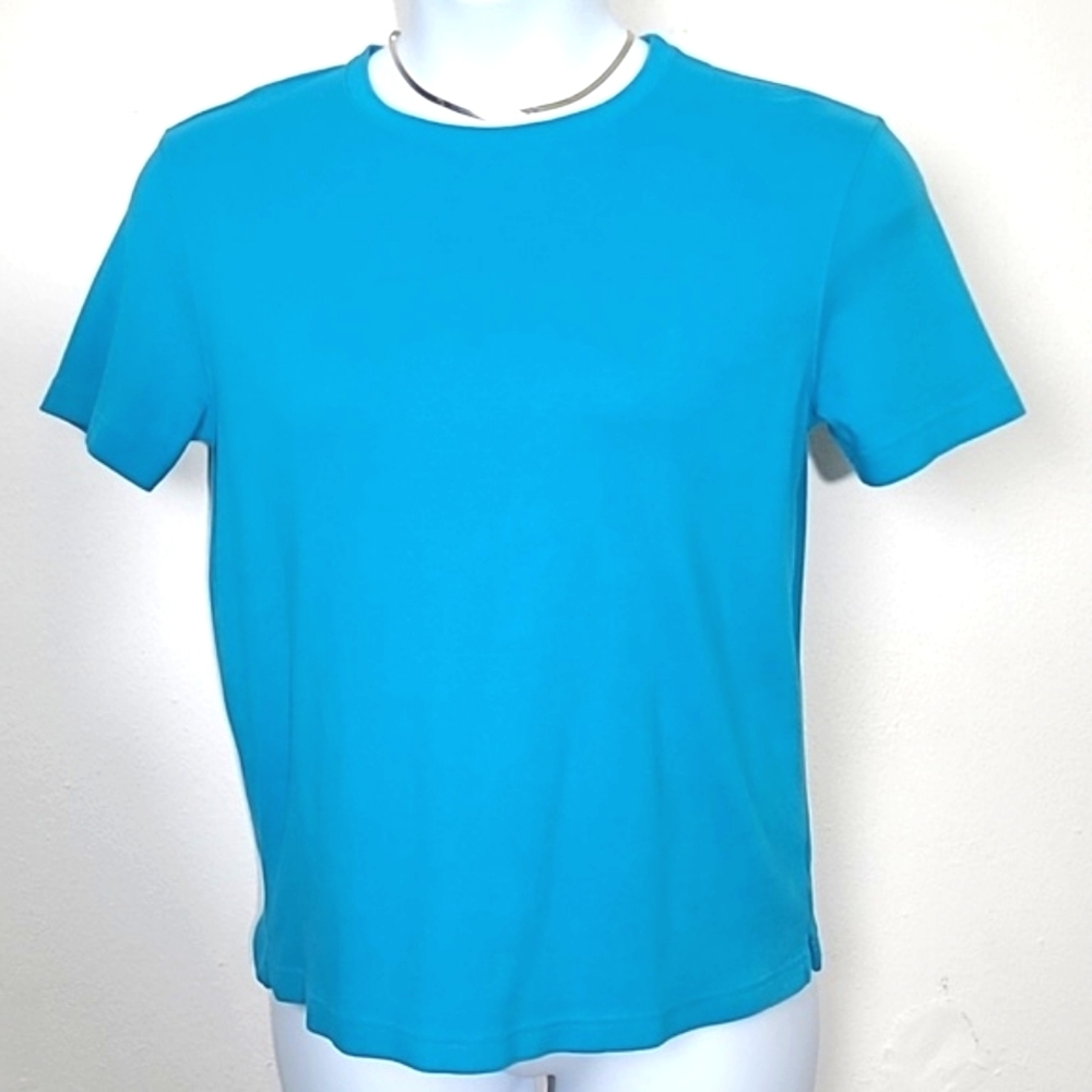 T shirt short sleeve turquoise blue Kim Rogers Medium 100% Cotton